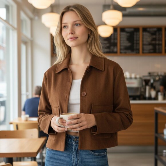 NWT Steve Madden Faux Suede Trucker Jacket Color: Shaved Chocolate - Picture 2 of 11